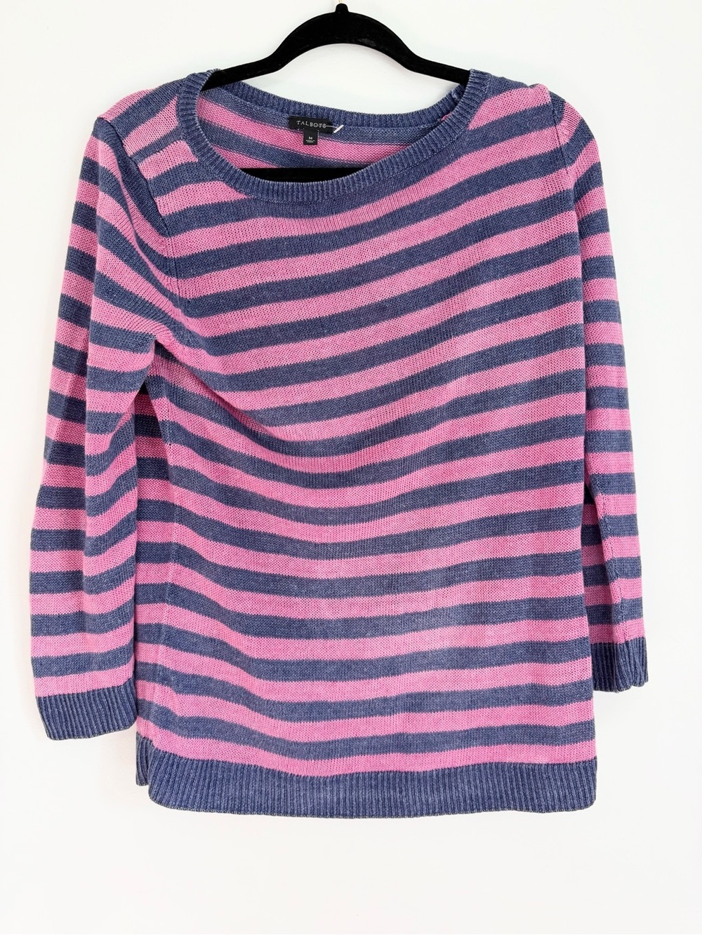 Talbots medium linen knit sweater pullover crewneck stripes